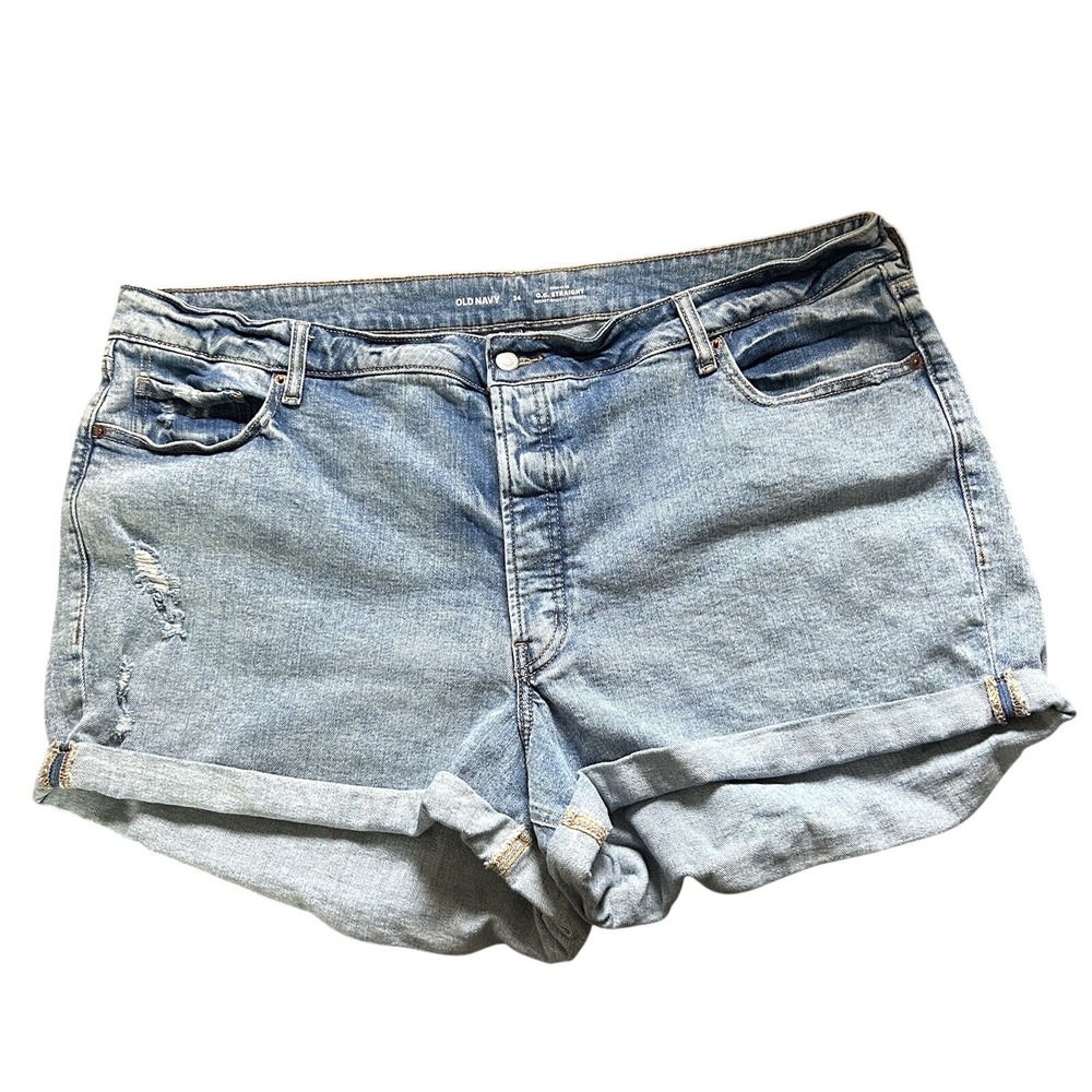Old Navy O.G. Straight Jean Shorts Women Size 24 Light Blue High Rise Button Fly